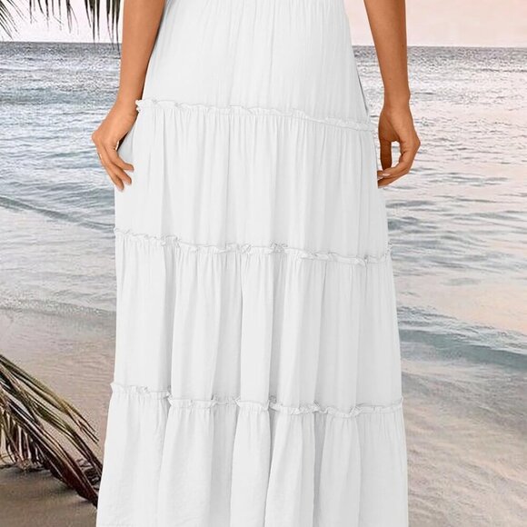 Long Skirts for Women Boho Maxi Skirt Summer Swing Tiered A-Line Elastic High Wa - Picture 4 of 5